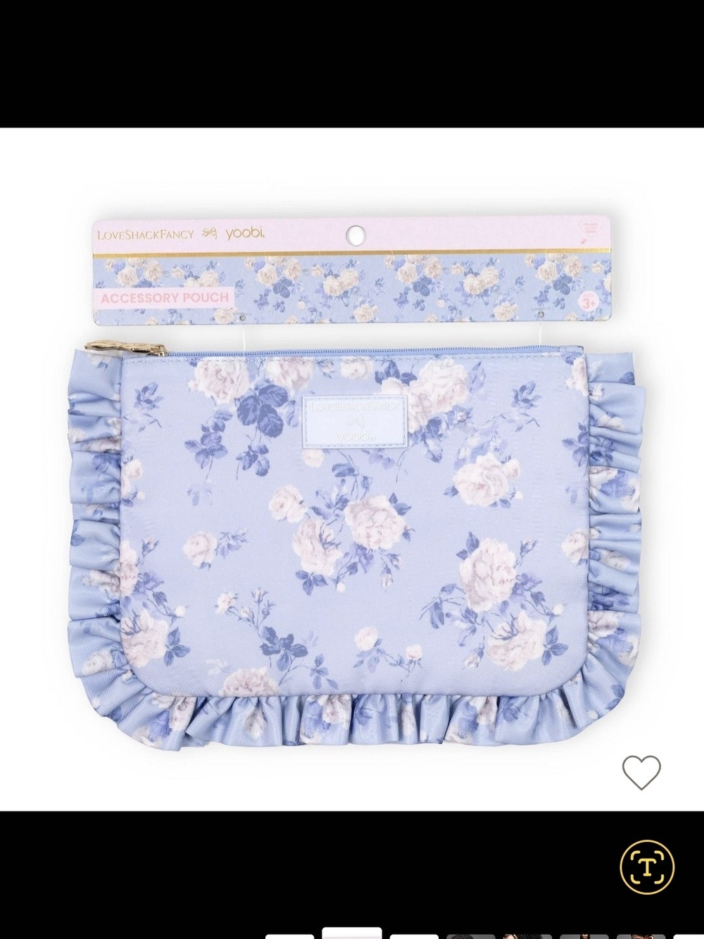 LoveShackFancy Light Blue Floral Ruffle Accessory Pouch